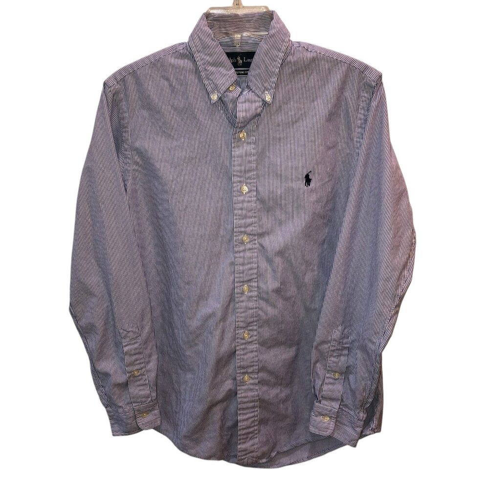 Ralph Lauren Mens Small Blue Striped Custom Fit Long Sleeve Button Down Shirt S